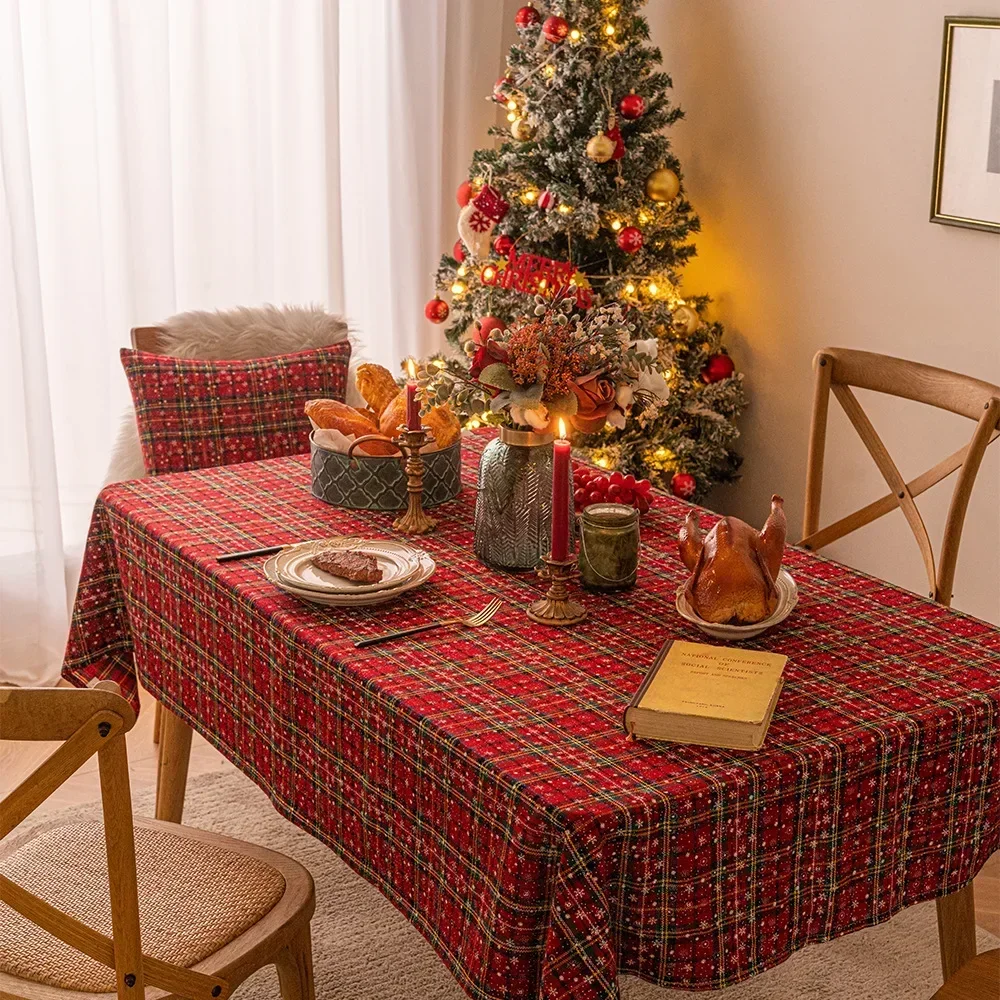 

Home Textiles American Style Red Plaid Tablecloth Christmas Party Dining Table Decoration Rectangular Table Cloth Table Linen
