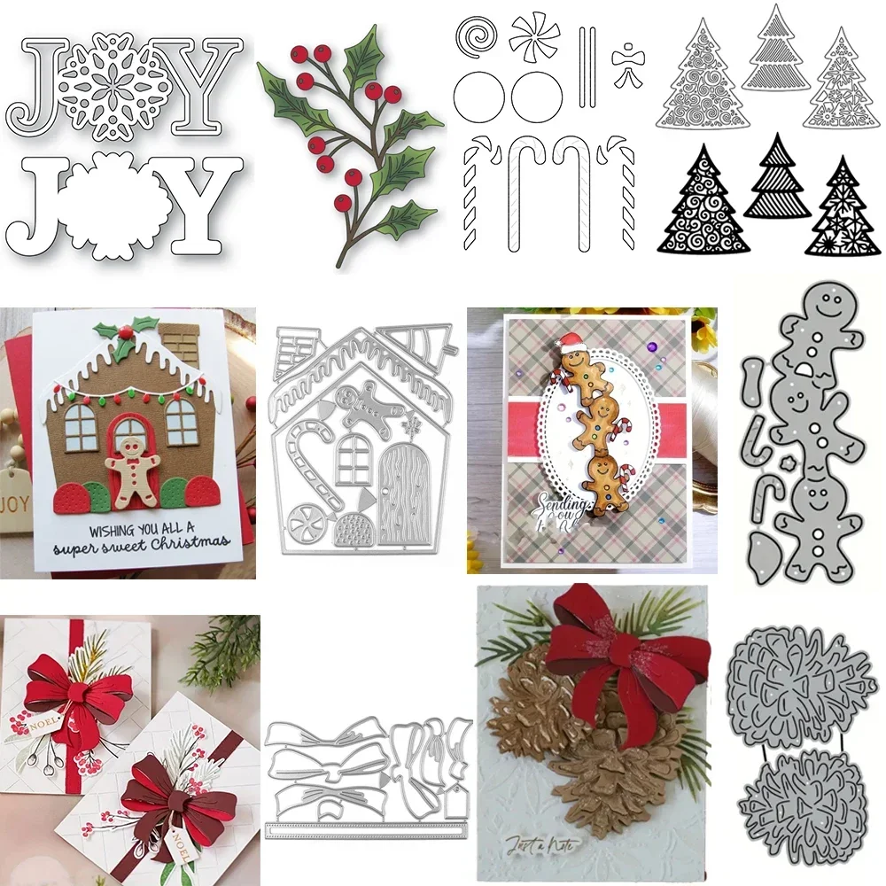 Holly Pinecone Christmas Tree Gingerbread Metal Cutting Dies Bow JOY Words Die For DIY Scrapbooking Card Decoration Craft Making