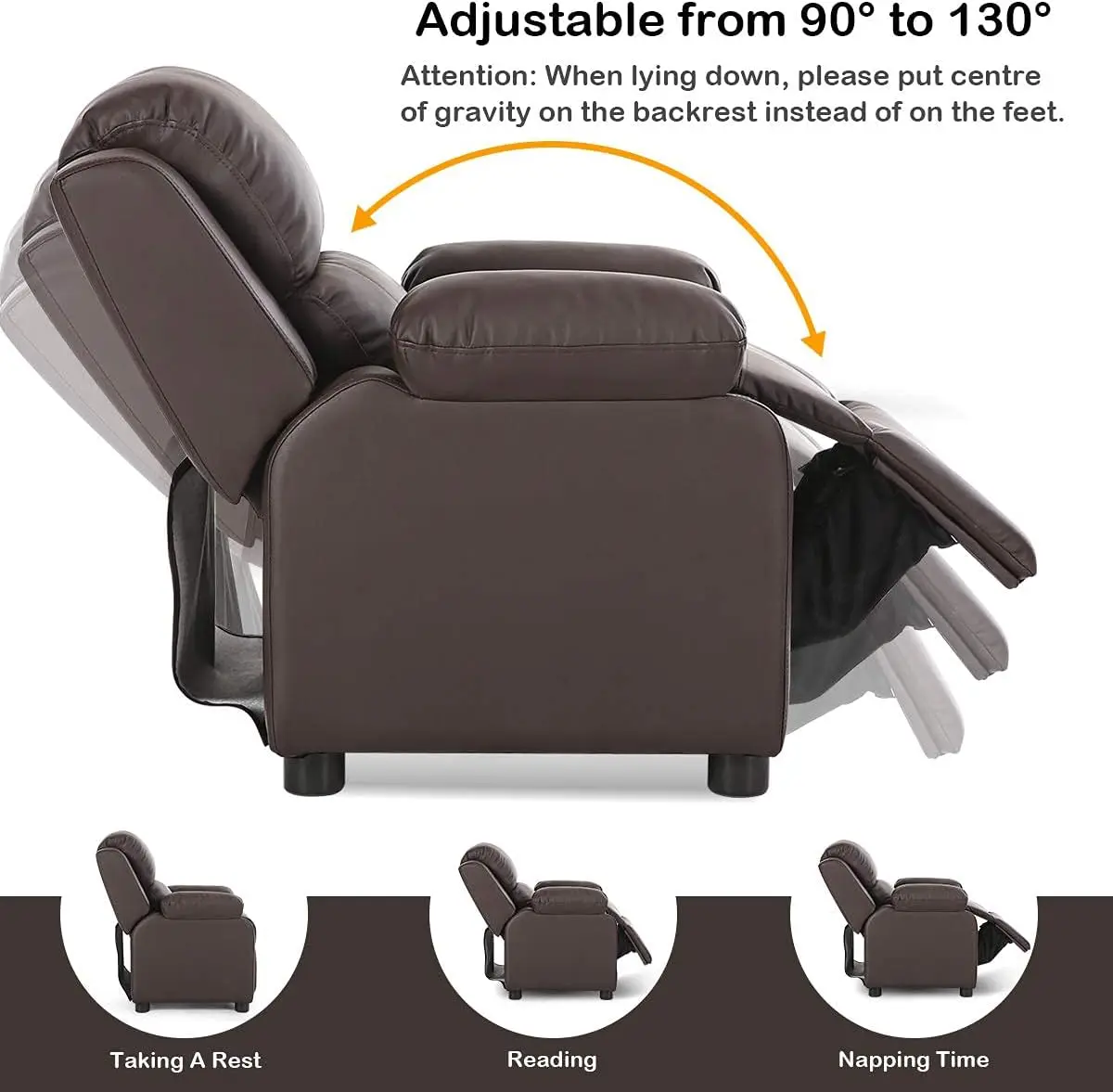Kids Recliner, Leather Recliner Chair w/Footrest, Armrest Storage, Headrest & Lumbar Support, Ergonomic Lounge Chair for