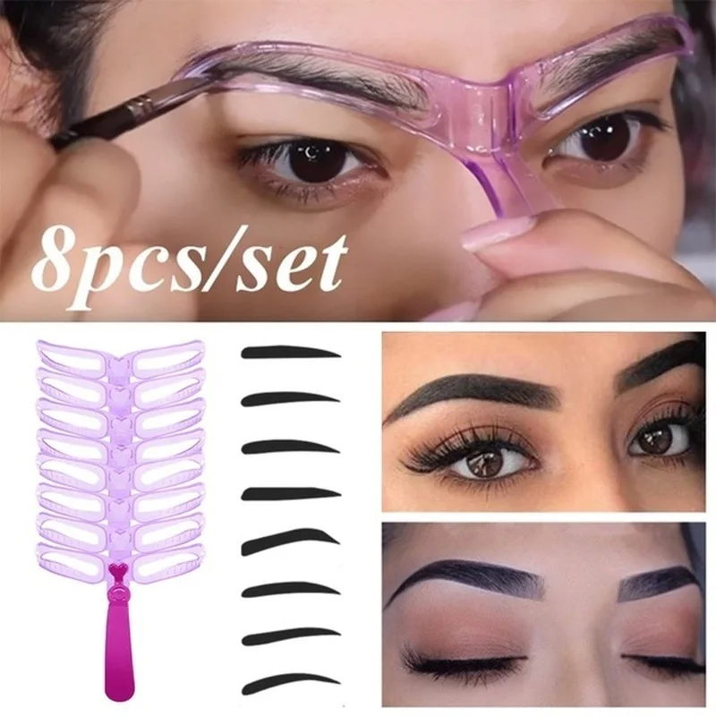 8 In 1 Reusable Eyebrow Stencil Beauty Makeup Brow Stamp Template Eyebrows Shape Set Eye Brow Makeup Tools makeup tools eyebrow stencil tool eye makeup tools