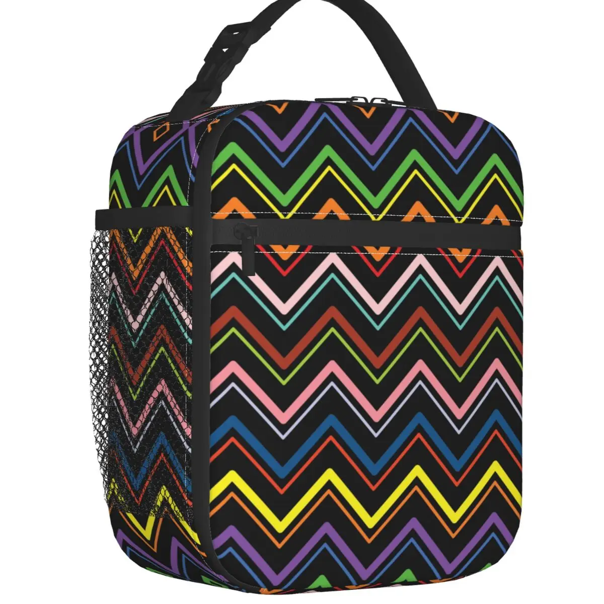 

Chevron Zigzag Pattern Thermal Insulated Lunch Bag Bohemian Zig Zag Pastel Portable Lunch Tote Camping Multifunction Food Box