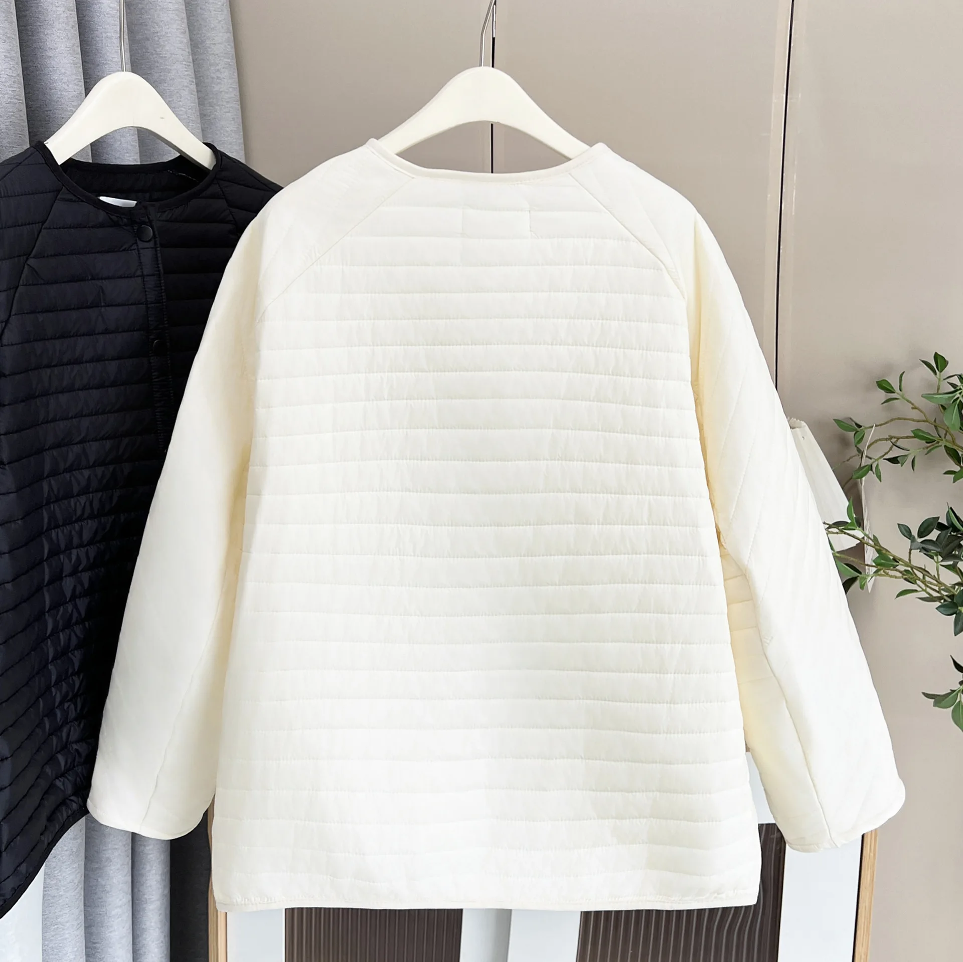 XXXXL Fashion Plus Size Women's Parkas Autumn And Winter New Simple Collarless Thin Padded Jacket Warm Casual Striped Coat 1740