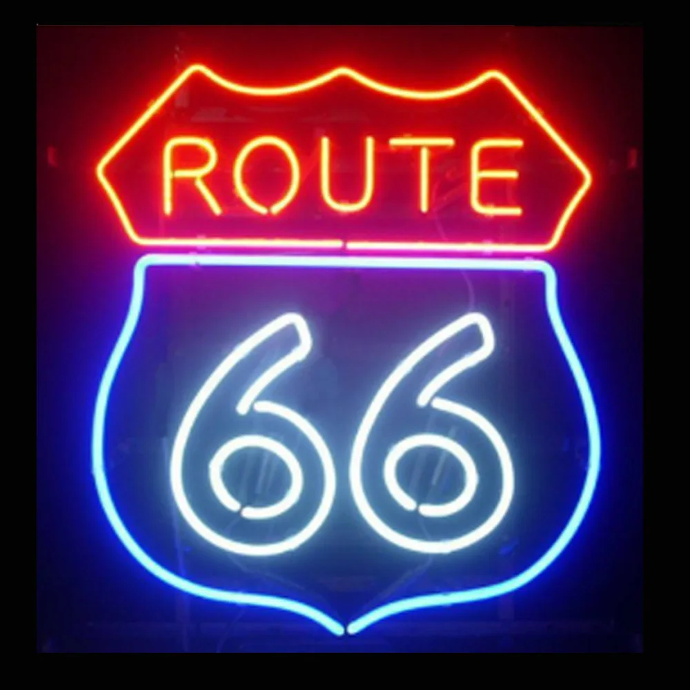 

Route 66 Custom Lamp Handmade Real Glass Tube Bar KTV Firms Shop Store Direction Display Neon Sign Light Room Wall Decor 17"X14"