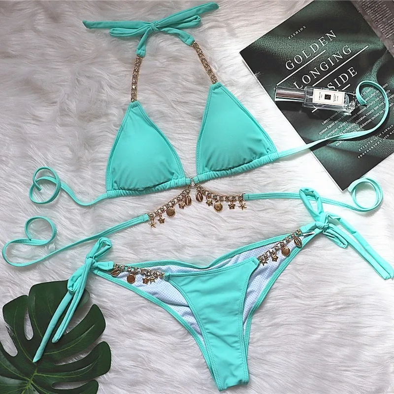Women 2 Piece Shiny Diamond Bikini Set Tankini Sexy Bra Swimsuit Praty Bathing Suit
