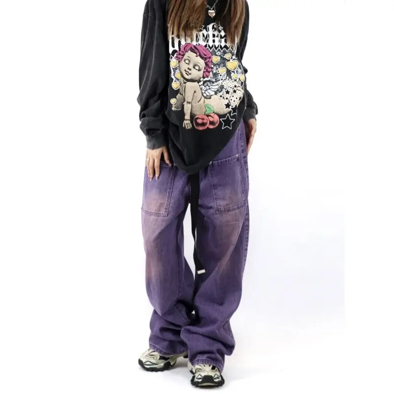 Jeans Women Violet Denim High Waist Straight Loose Casual Jeans 2022 Streetwear Harajuku Retro Zipper Full-length Hot Sale Pants 3