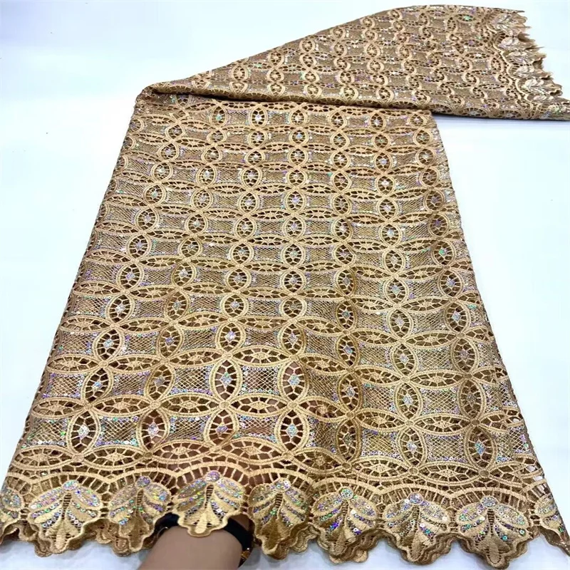 

2024 Gold Hot Sale African Cord Lace Sequins Fabric High Quality Water Soluble Nigerian Guipure Cord Lace Green For Wedding