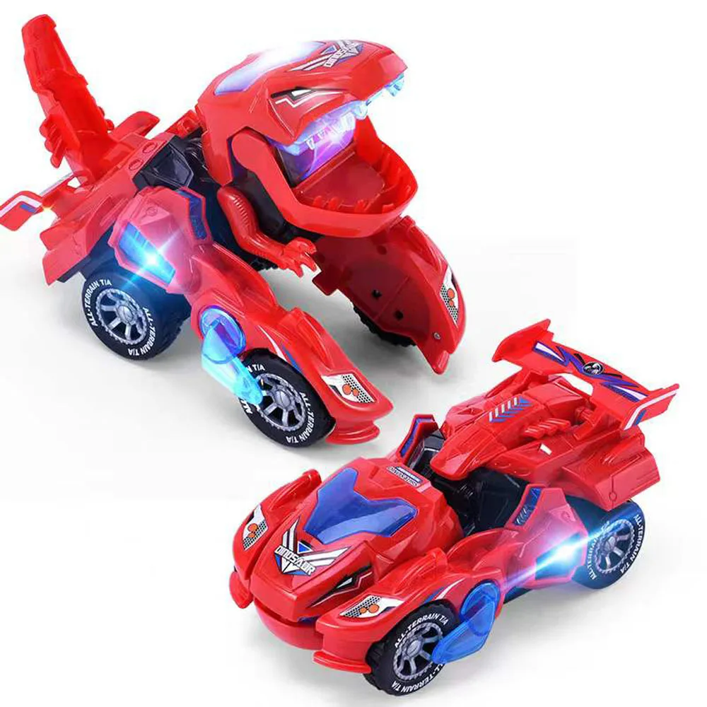 Dinosaur Morphing Car Excellent Plastics Electronic Components with Light Music Action Toy Deformed Electric Vehicle Kids Toys dinosaurs climbing slide light up music stairs toy with five dinosaur alloy race cars halloween christmas gift for kids