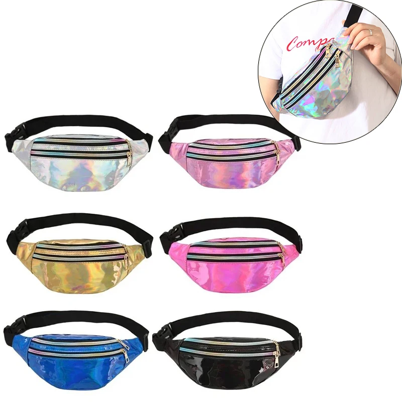 Holographic Waist Bags Women Silver Fanny Pack Female Belt Bag Geometric Waist Packs Laser Chest Phone Pouch Crossbody waist bag chest bag crossbody bag
