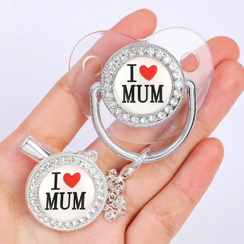 Pacifier Clip Pacifier Chain Newborn Baby Pacifier Clips Transparent Bling Silicone Nipple Infant Pacifiers Holder Teether BPA Free Baby Shower Gifts