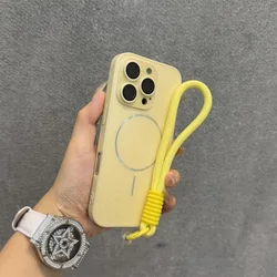 Glitter Aurora Glossy MagSafe Case with Lanyard and Full Lens Protection - iPhone 15 Plus (Yellow)