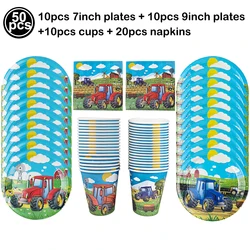 Farm Tractor Party Decor Set - Tableware, Napkins, Tablecloth, Banner, Balloons & Cake Topper (Coffee)