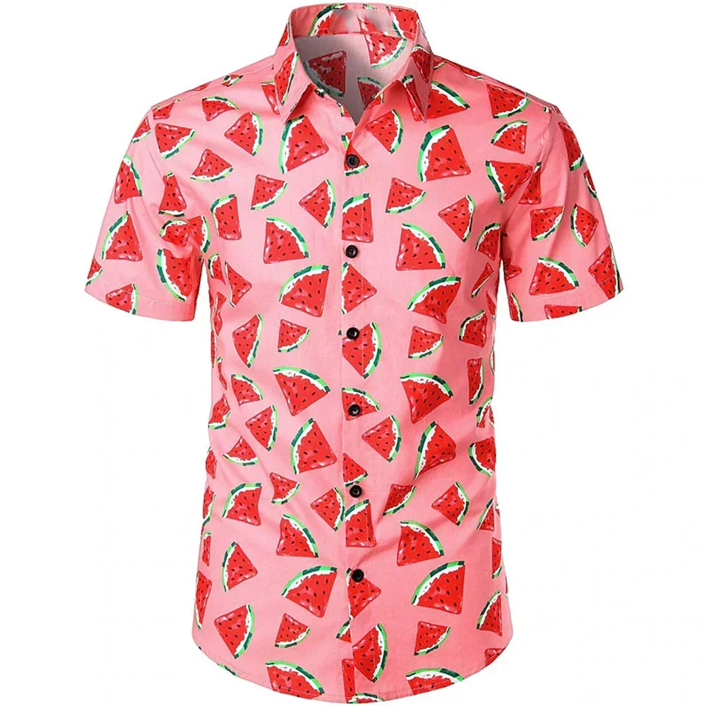 Men's Short Sleeved Shirt, Hawaiian Shirt, Fruit, watermelon, Banana Pattern Print, Street Casual, Printed Button Down Jacket