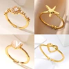 Cute Opal Heart Rings for Women Imitation Pearl Zircon Geometric Gold Color Open Adjustable Ring Aesthetic Wedding Jewelry Gift