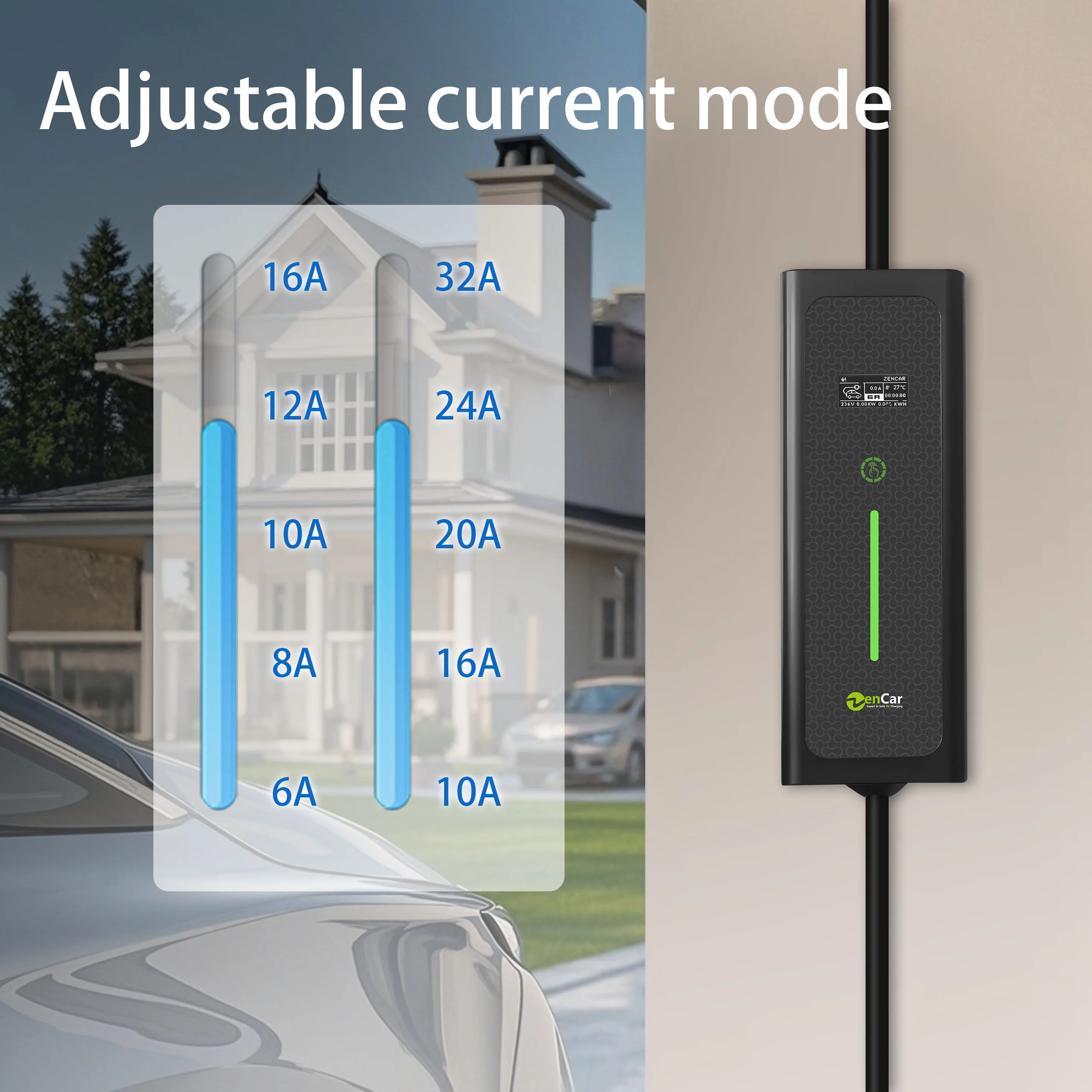16A 3.6kW 젠카 모바일 전기차 충전기 EVSE 220V AC 전기차 충전기, 가정 및 야외 충전용 전류 조절 기능 포함