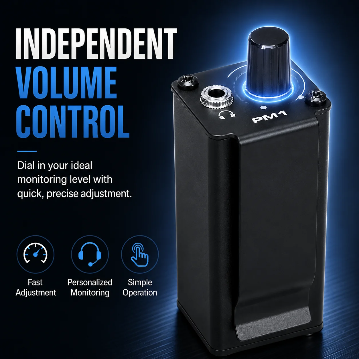 휴대용 PM1 개인 헤드폰 앰프 XLR-3.5MM 미니 인이어 모니터 앰프, 라이브 공연 및 녹음용 볼륨 조절 기능 탑재