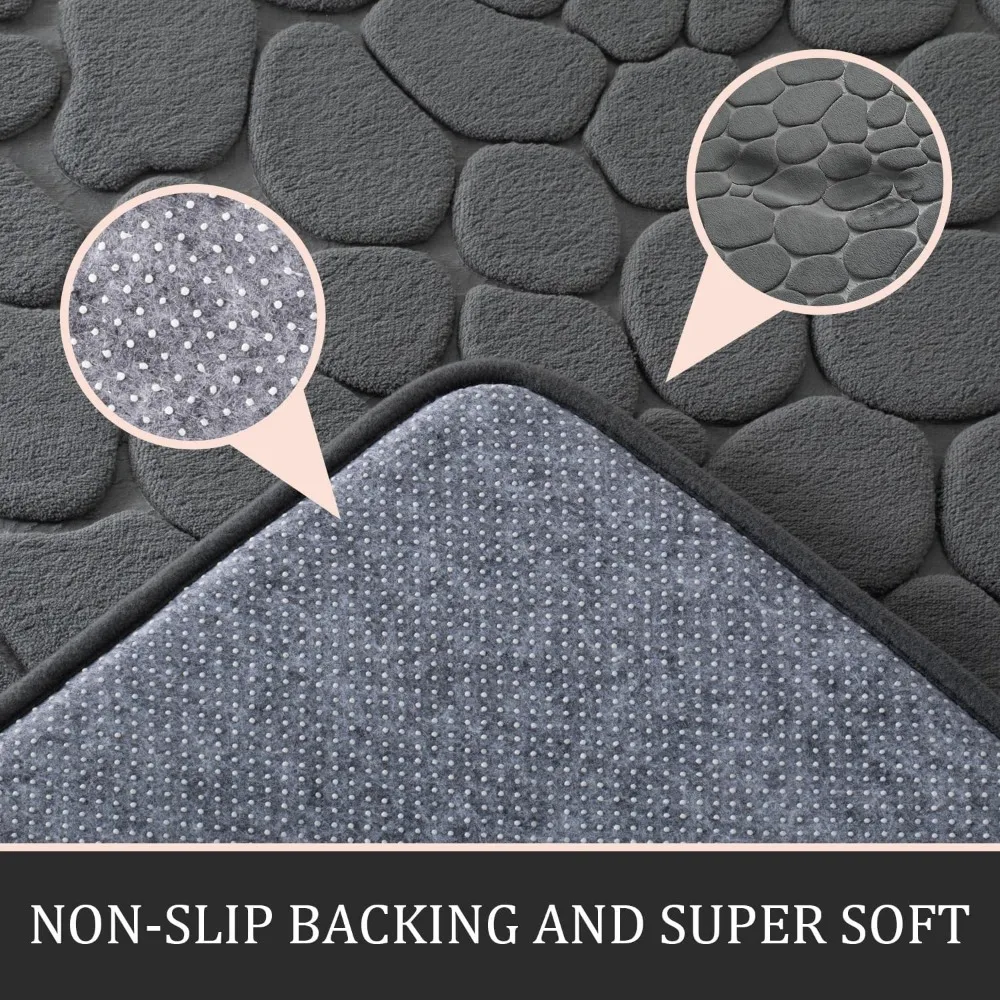 Bathroom Rugs Sets 3 Piece, Cobblestone Memory Foam Bathroom Mats Set Extra Thick, Non Slip Bath Mats for Bathroom, Water Absor