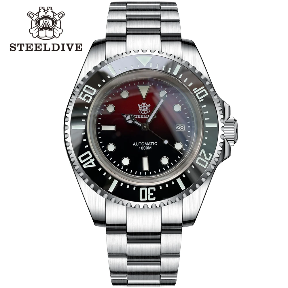 

STEELDIVE SD1964 Red-Black Dial 4mm Stainless Steel 1000M Waterproof NH35 Automatic Mens Dive Watch with Valve