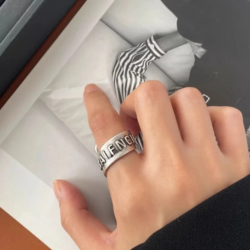 925 Sterling Silver Retro Numbere Spiral Alphabet Hip Hop Opening Adjustable Rings for Women Fine Jewelry Minimalist Accessories silver ring silver rings