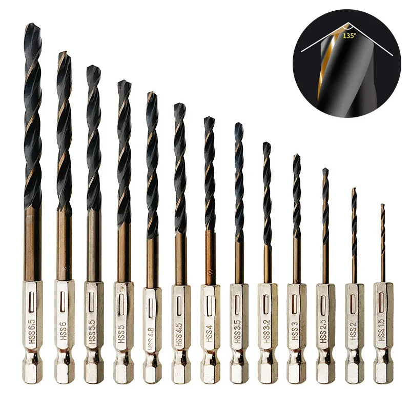 1 Pz Acciaio Ad Alta Velocità 1/4 Codolo Esagonale Twist Drill Bit Wood Metal Hole Cutter Strumento Di Carotaggio Cobalto Twist Drill Bit S 1.5Mm-14Mm