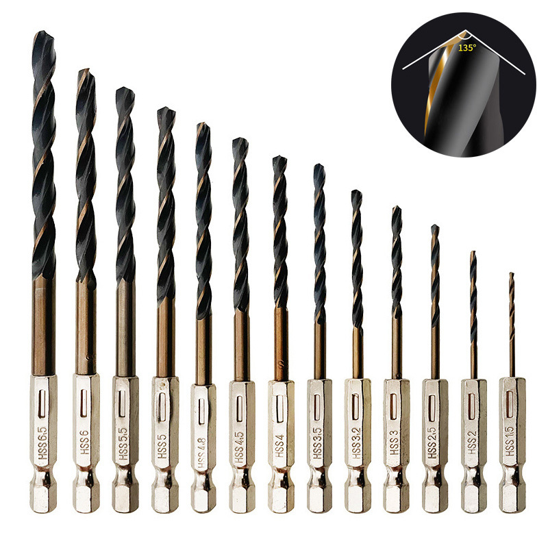 1pcs High Speed Steel 1/4 Hex Shank Twist Drill Bit Wood Metal Hole Cutter Core Drilling Tool Cobalt Twist Drill Bits 1.5mm-14mm