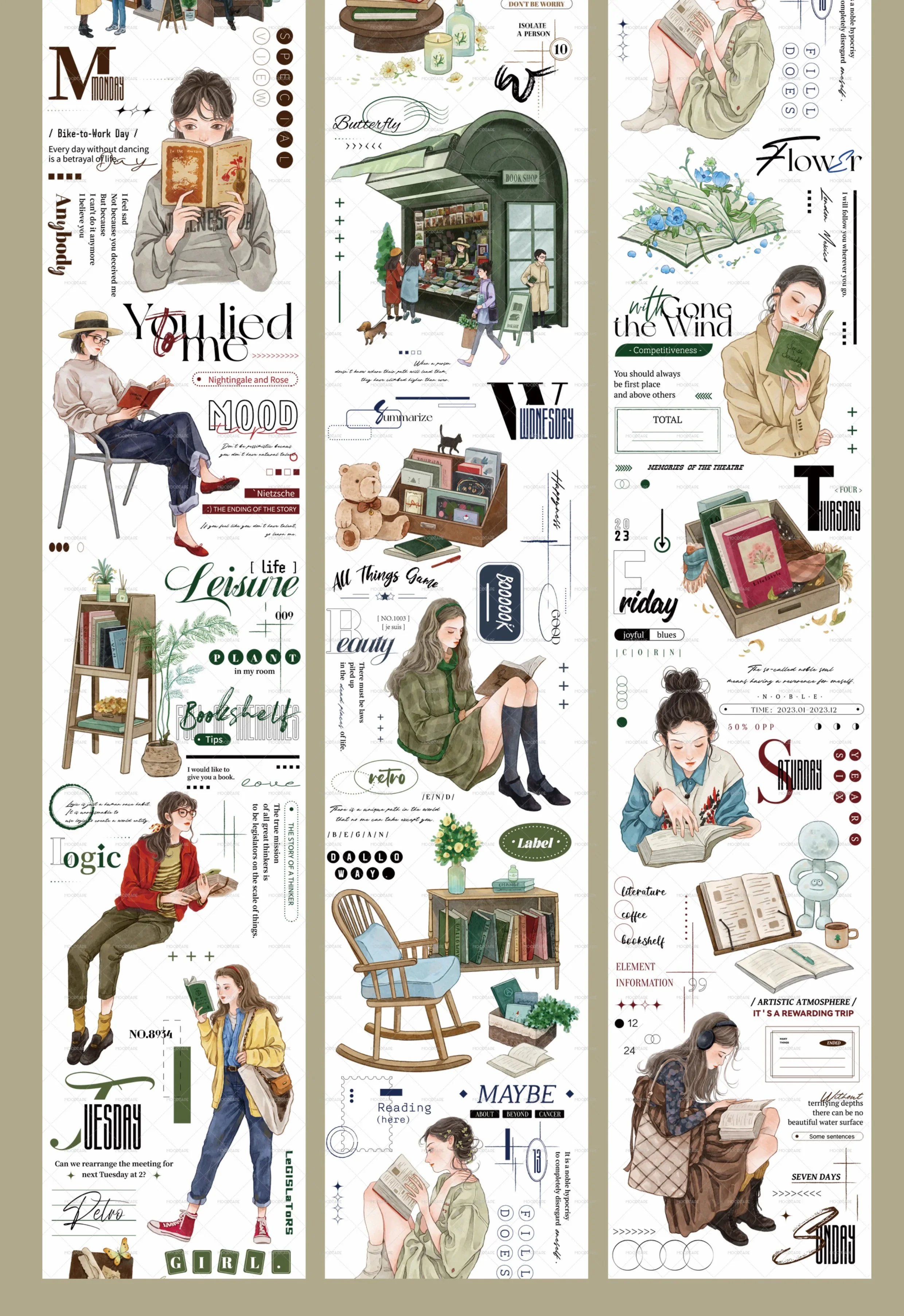 11.20 New Cute Coffee Girl/red Floral/witch/landscape Pet Washi Tape Loop Sample