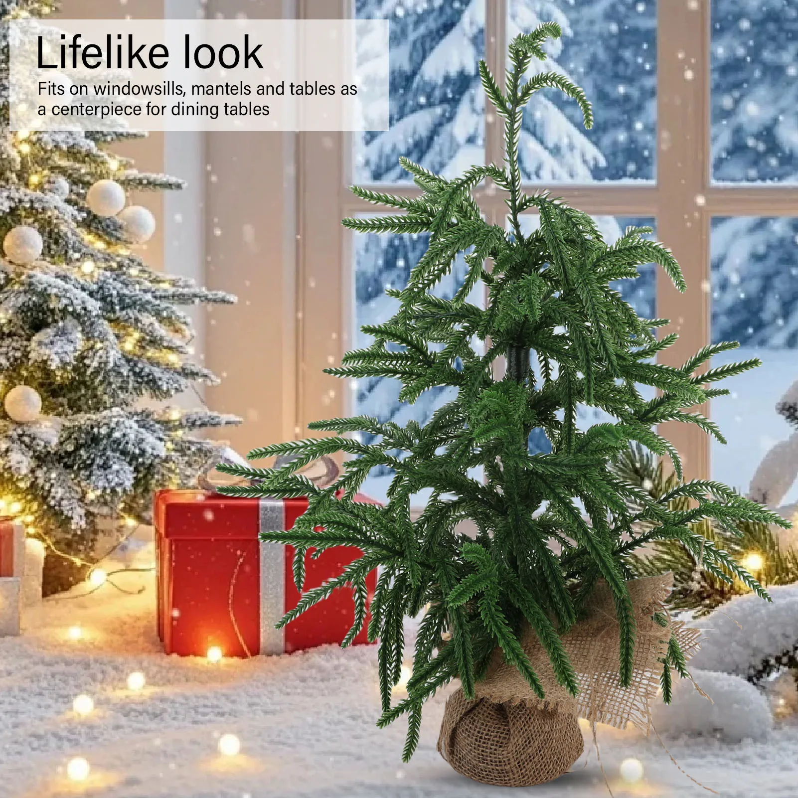 Artificial Xmas Tree PET Green Mini Xmas Pine Tree Tabletop Centerpiece for Home Holiday Indoor Dining Table Decor