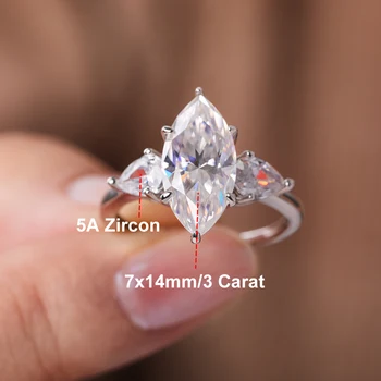 3 Carat Marquise Cut Moissanite Engagement Ring Gra Certified 925 Sterling Silver Plated AU750 Wedding Bands for Women Jewelry 7