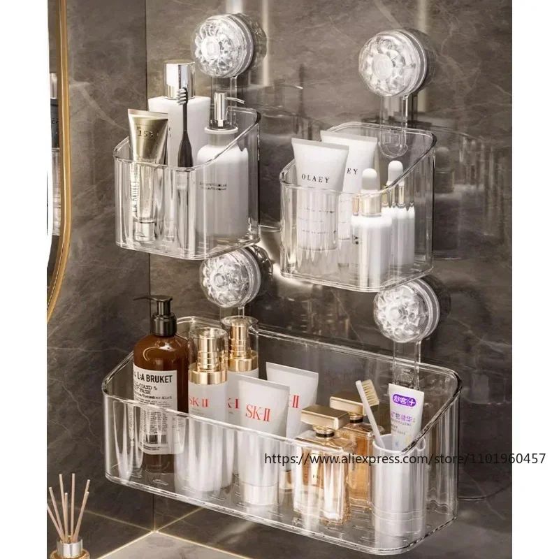 Multi-functional Bathroom Shelf with Suction Cup, No Drilling Needed Shower Caddy for Shampoo Conditioner Soap Razors 3