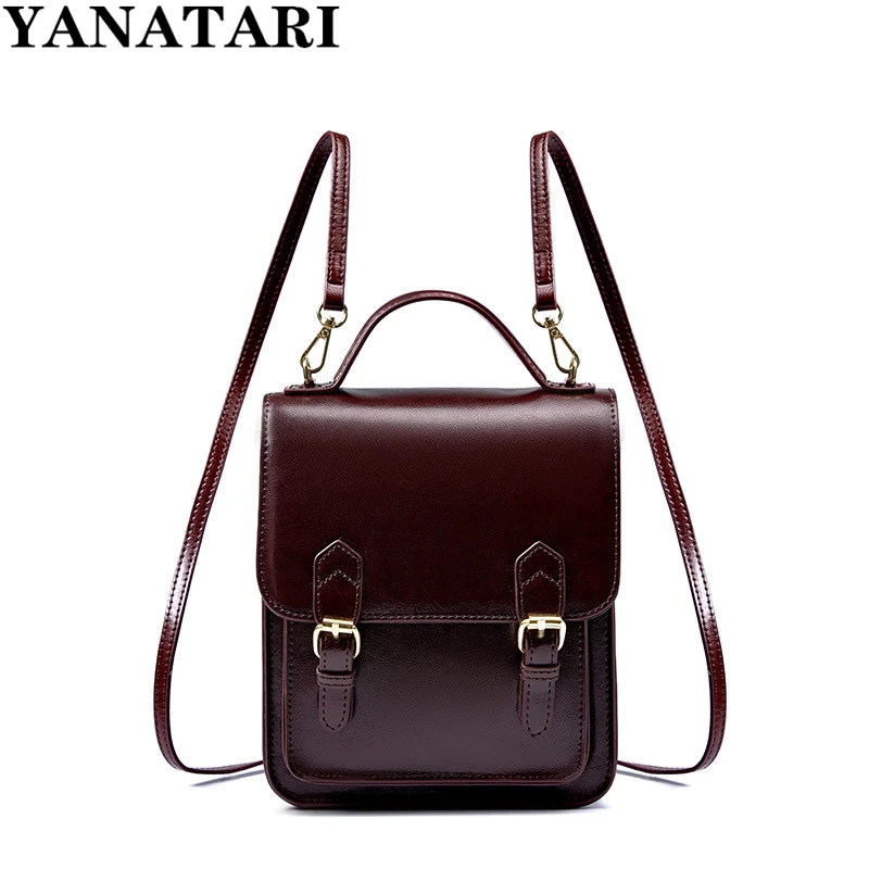 

YANATARI small mini woman backpack cowhide Shoulder Bags female Vintage Travel Backpack Casual School College Book Bag For Girls