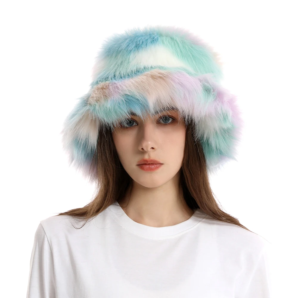 Winter Warm Faux Fur Bucket Hats For Women Outdoor Caps Soft Fleece Fisherman Cap Fluffy Earwarmer Ski Vacation Hats