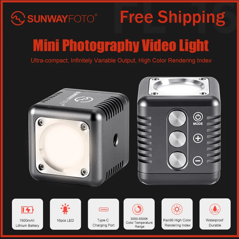 

SUNWAYFOTO FL-16 Mini LED Light Super Bright for Camera Video Photography 3000-5500k IP66 Waterproof