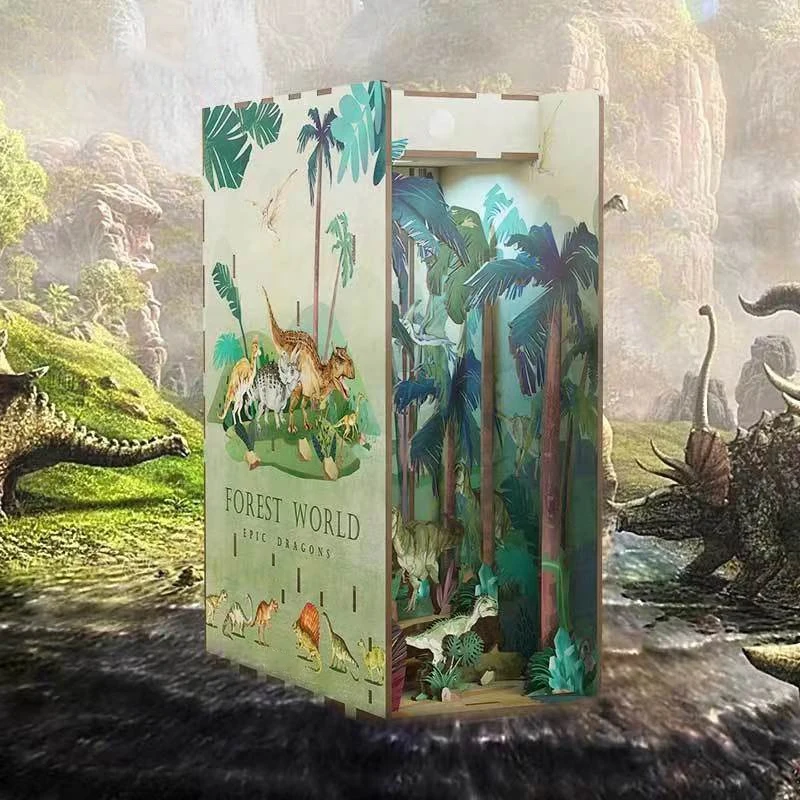 

NEW DIY Wooden Book Nook Shelf Insert Miniature Kits Jurassic Dinosaurs World Bookshelf Home Bookend Decor Kid's Handmade Gifts