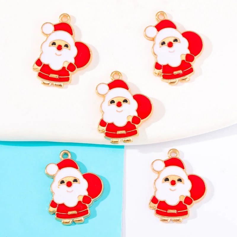

20Pcs Alloy Red Santa Claus Pendant Christmas Necklace Earrings Bracelet Charm Diy Keychain Accessories Children'S Holiday Gifts