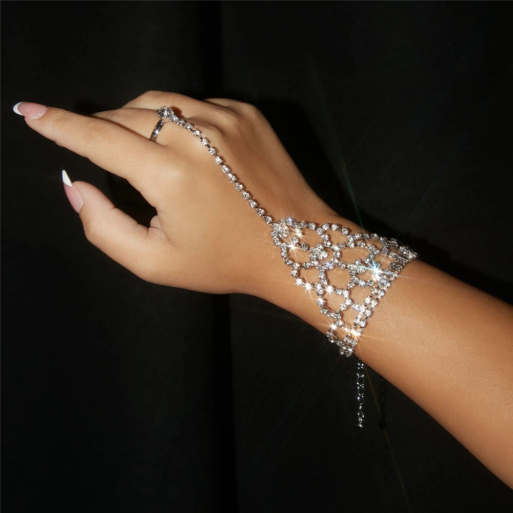 Amazon.com: Chargances Crystal Shinning Bridal Bracelet Finger Rings Silver  Wedding Slave Link Bangle Hand Harness Bangle Rings Hand Accessories for  Women and Girls(Style 11) : Clothing, Shoes & Jewelry