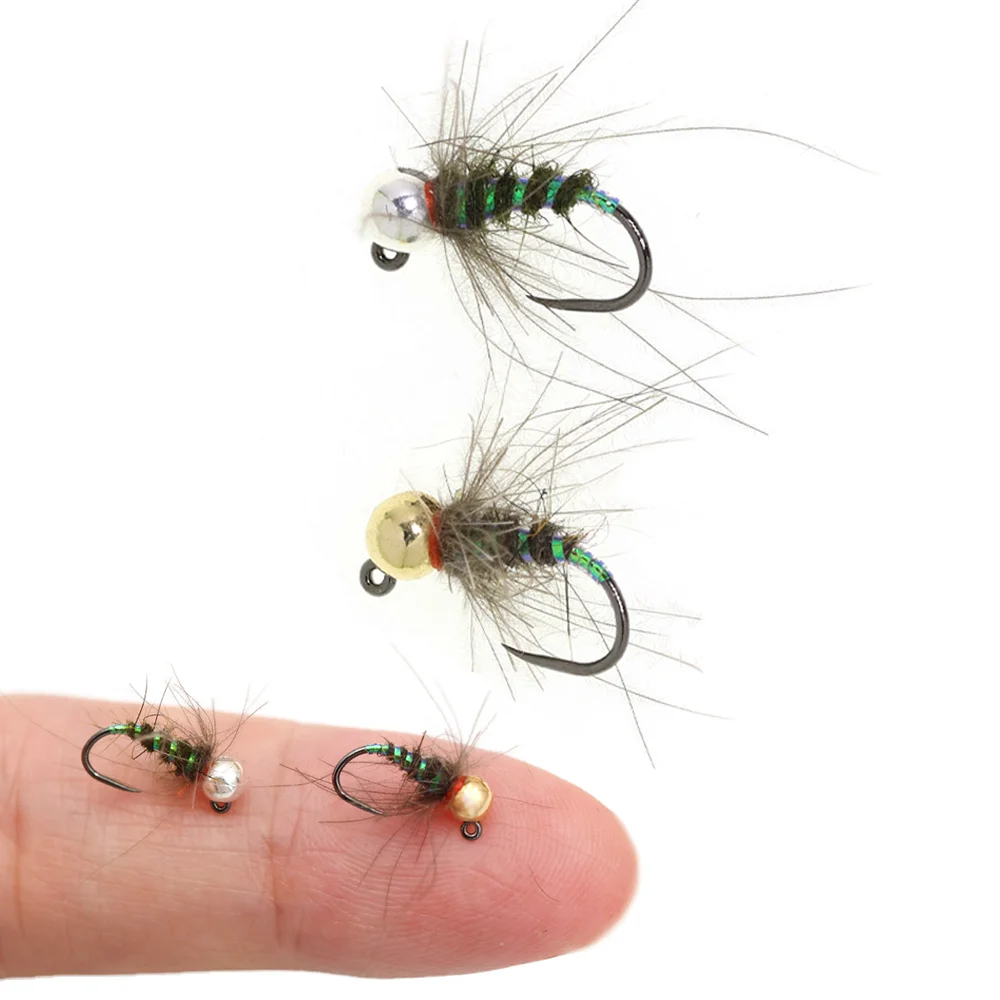 4 Stück # 16 Wolfram-Kugelkopf-CDC-Jig-Nymphenfliegen, widerhakenlose Jighaken, Wet Euro Nymph Fliegen zum Forellen- und Barschangeln, Köder