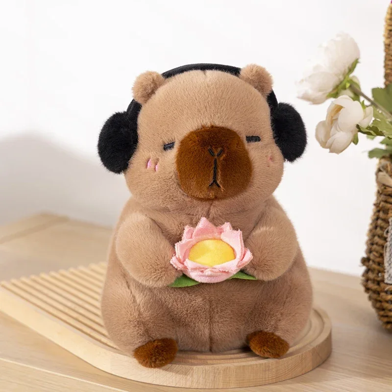 Adorable Capybara Plush Toy with Lotus Flower - Soft Animal Doll
