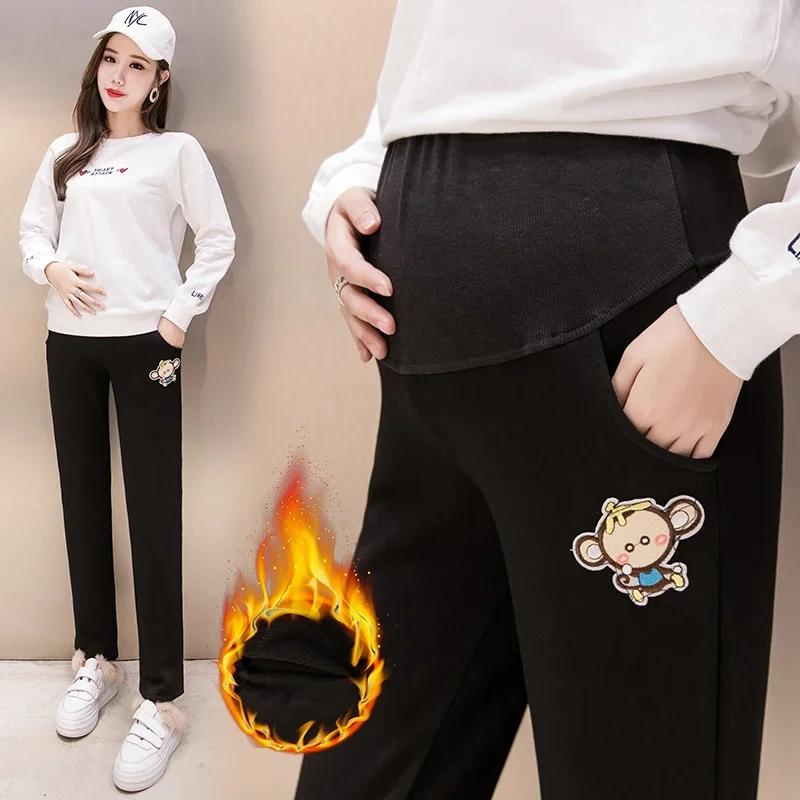 Autumn and Winter Women Clothing Maternity Clothes  Leggings Thickened with Velvet Pregnant  Trousers Warm Pants 2