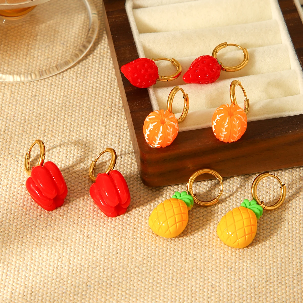 Bunte schöne Frucht Erdbeere Orange Pfeffer Ananas Ohrringe Charmante Edelstahl Damen Ohrringe Modischer Schmuck – Detail 10