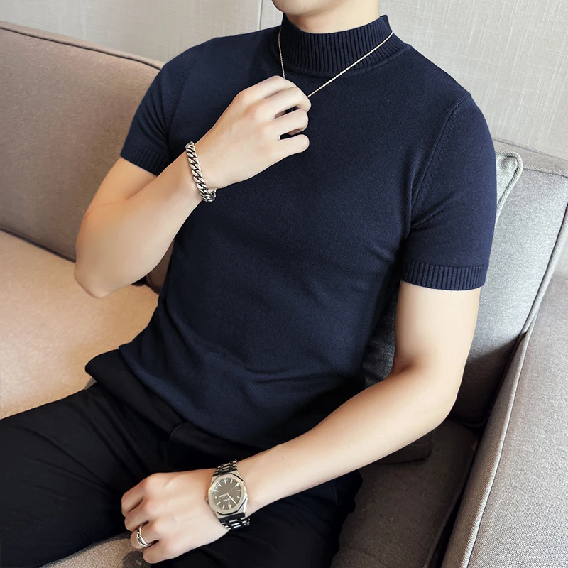 Short Sleeve Collared Shirts With Sweater Sweaters Mens Thin Half