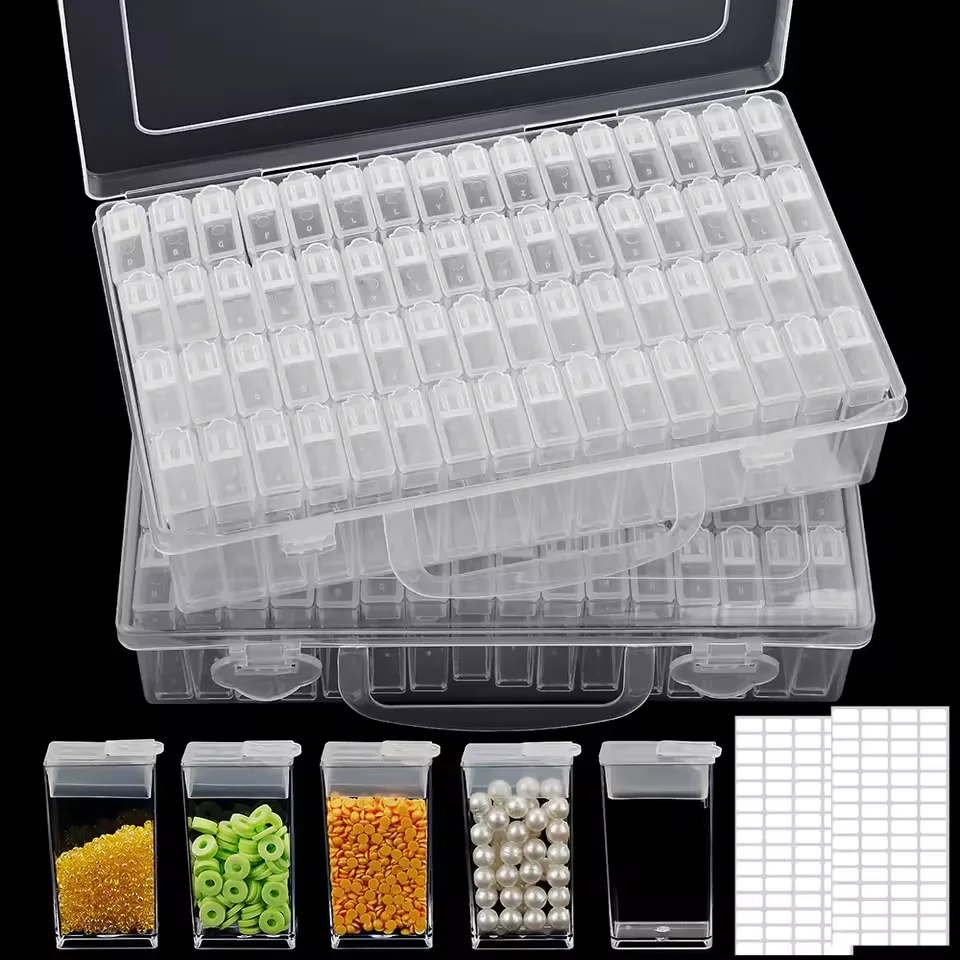 1pc 40/48/56 Slots Plastic Storage Box, DIY Diamond Painting Beads Charms Jewelry Accessories Organizer Box