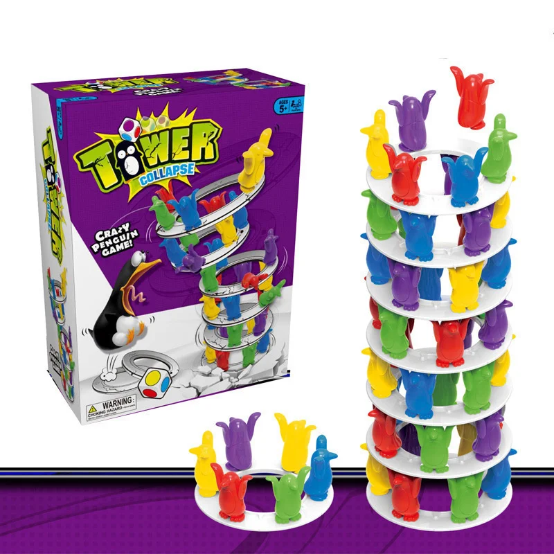 Tower Collapse Balance Game Toy Penguin for Children Party Family Funny Games Crazy Penguin Crash Tower Thrill Challenge Toy xmas gifts gooey louie family party game adults kids funny crazy toy