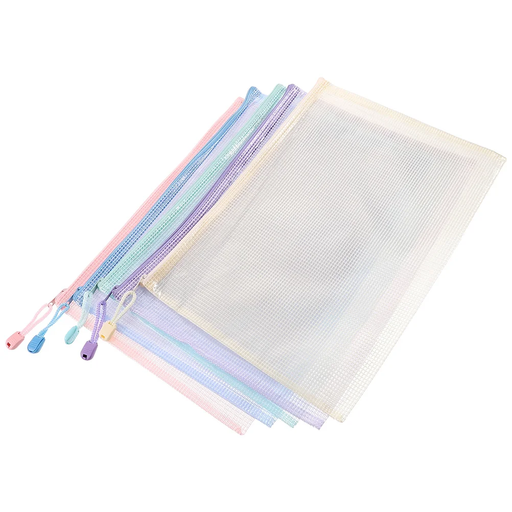 

5 Pcs Zipper Storage Bag Mesh Pouches Files Puzzles Plastic Bags with Papers Information