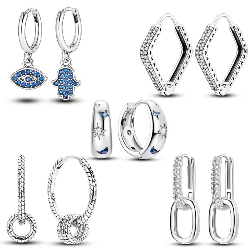 silver earrings 925 Sterling Silver Heart Earrings Fit Original Charms Hoop Earrings For Women girls Stud Earring Fine Jewelry Gifts