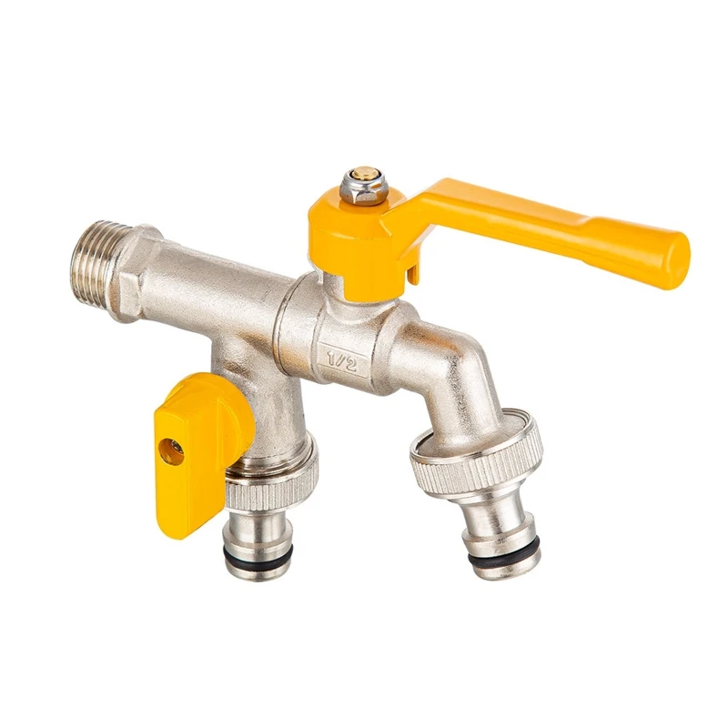 

1 in 2 Out Brass Faucet with Handle Washing Machine Tap Dual Purpose Mop Pool Water Taps for Outdoor Garden Bathroom