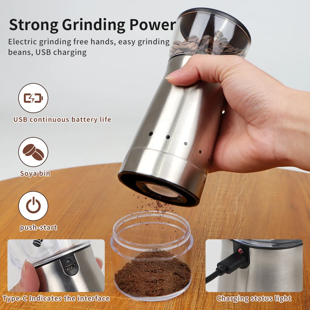 Stainless Portable Electric Coffee Grinder Ceramic Grinding USB Rechargeable