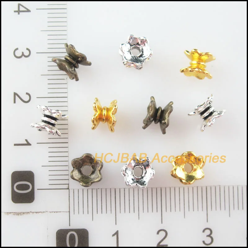 Spacer Beads 70Pcs Antiqued Bronze Gold Silver Plated Lotus Flower 5x7mm