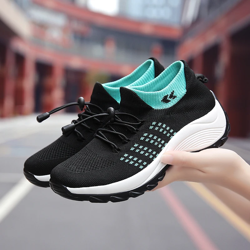 Sneakers Platform Shoes for Women Casual Mesh Tenis Lady Sock Wedge Solid Color Breathable Knit Shoe Female 2023 Chaussure Femme