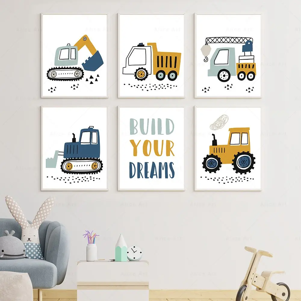 Costruzione Camion Wall Art Canvas Painting Statement Brothers Quote Poster E Stampe Immagini A Parete Per Bambini Boy Room Decor