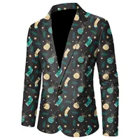 Christmas Gift Men Suit Coat Fashion Christmas Printed Pocket Lapel One Button Slim Fit Blazer Men Winter Party Jacket Plus Size 2