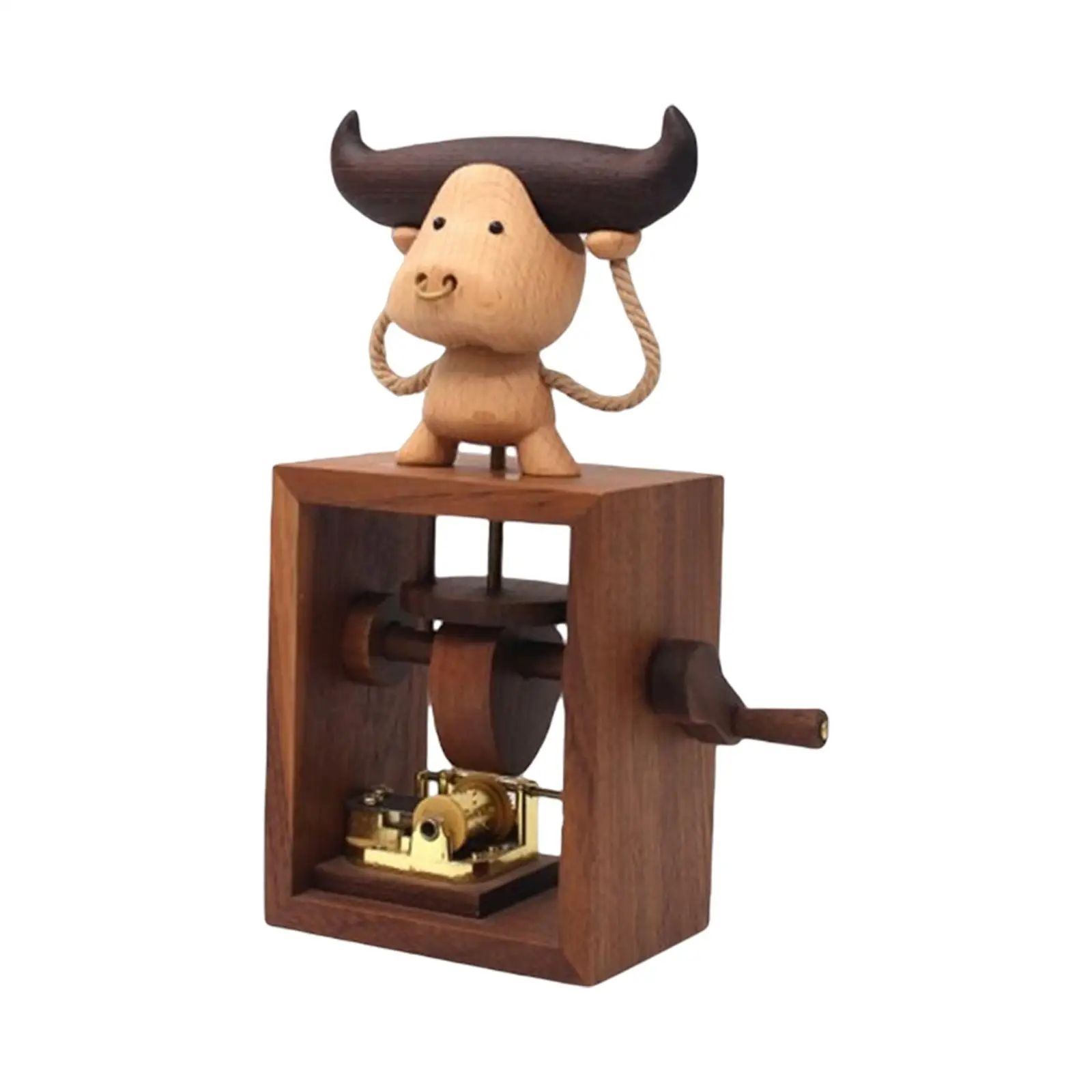 

Wooden Hand Music Box Cow Weightlifting Portable for Birthday Home